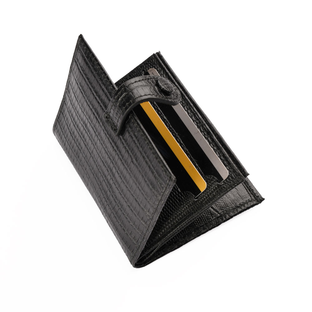 کیف کارت 4 لت چرم مشکی لیزارد