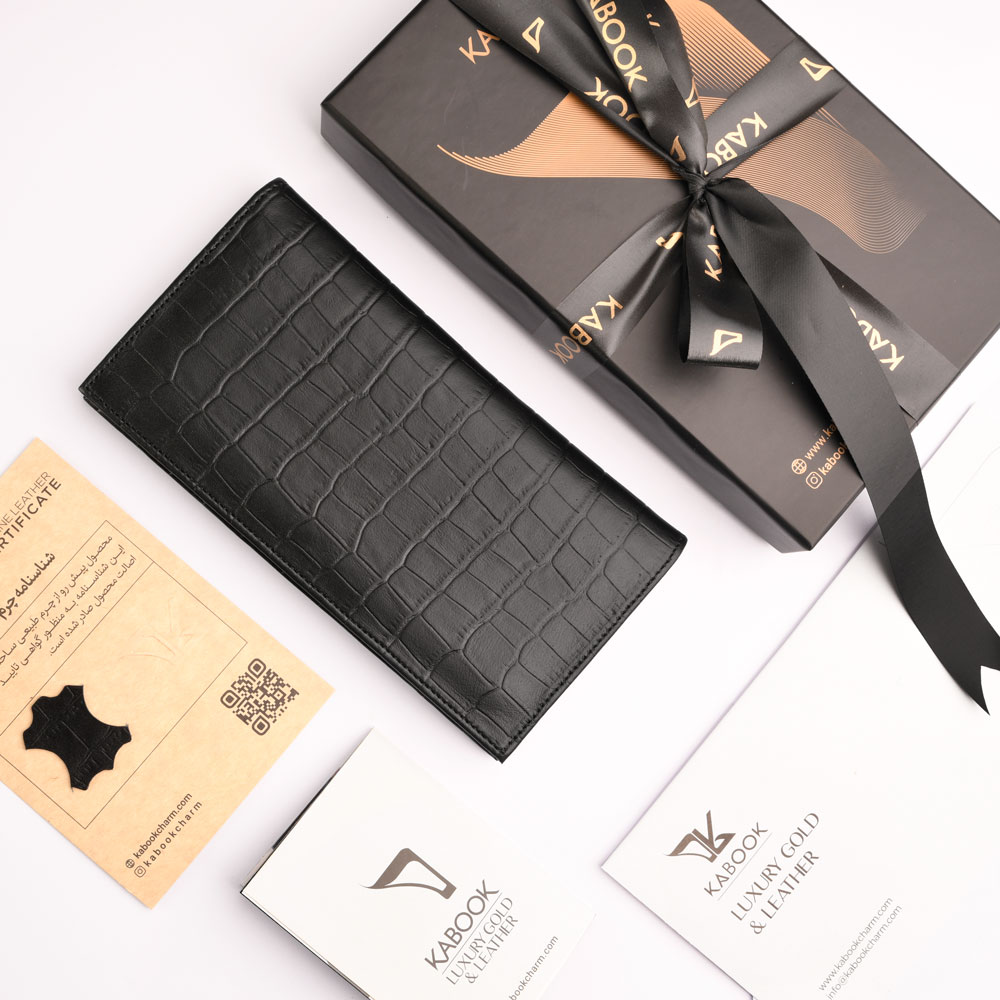 کیف پول کتی چرم کروکودیل مشکی