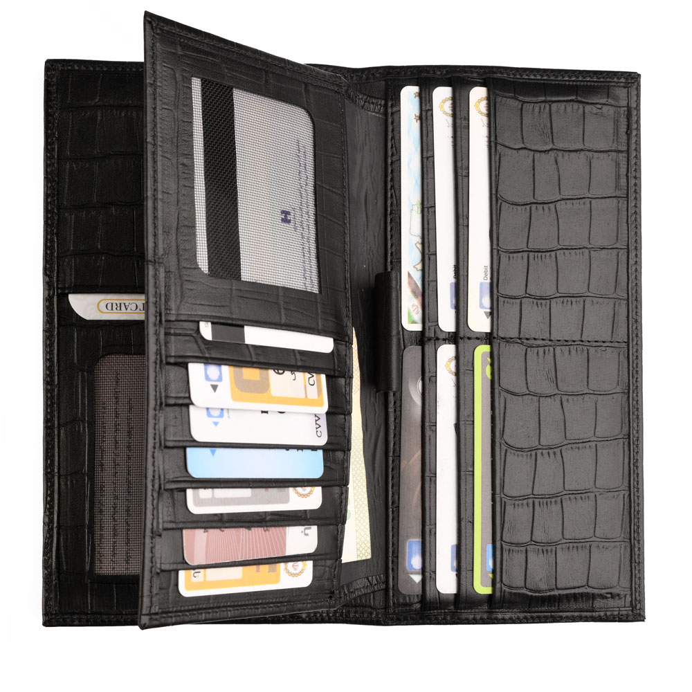 کیف پول کتی چرم کروکودیل مشکی