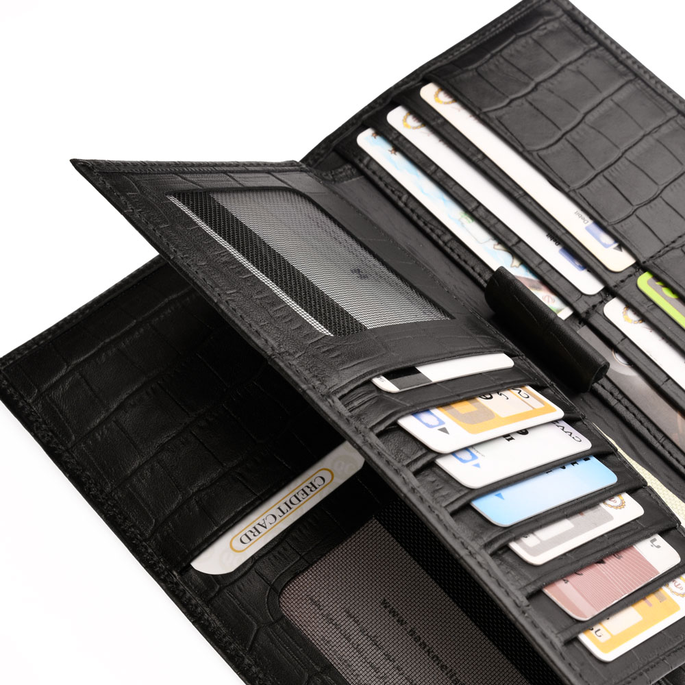 کیف پول کتی چرم کروکودیل مشکی