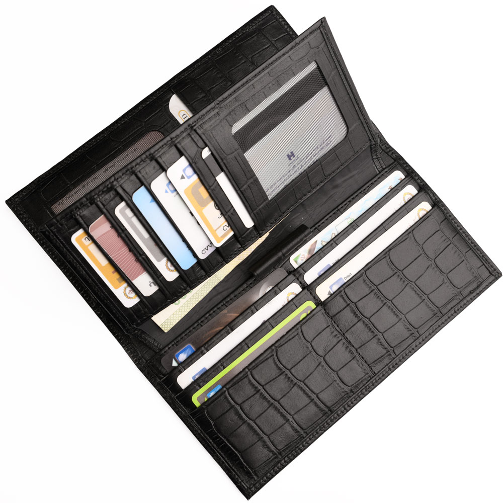 کیف پول کتی چرم کروکودیل مشکی