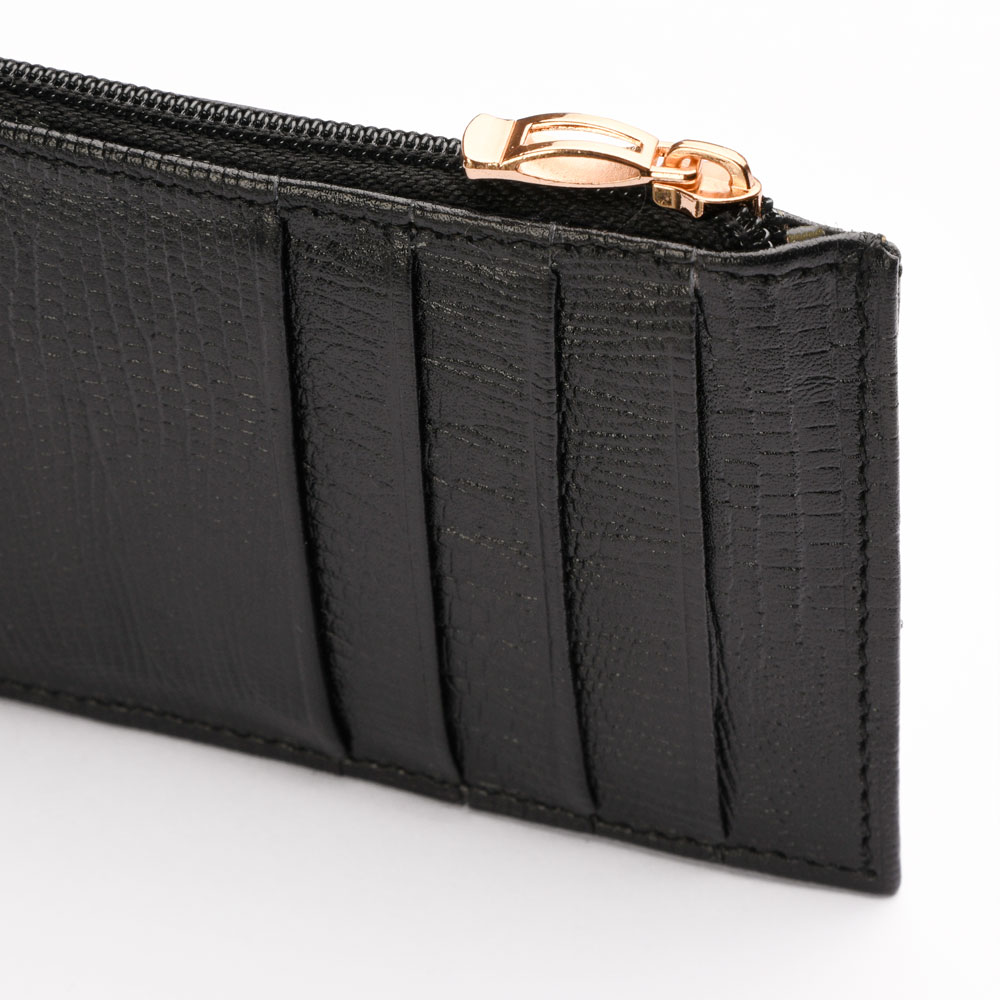 کیف پول زنانه کوچک زیپدار چرم مشکی لیزارد