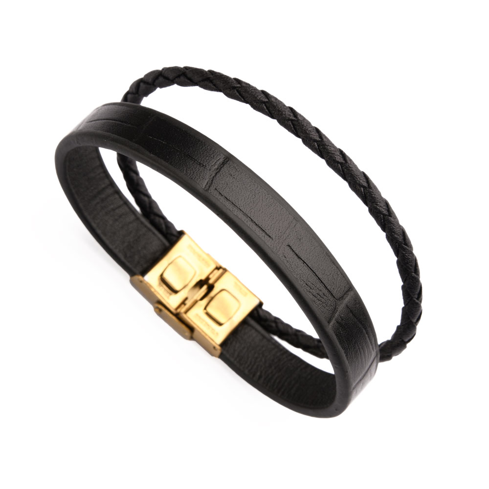 دستبند چرم 67 مشکی کروکودیلی