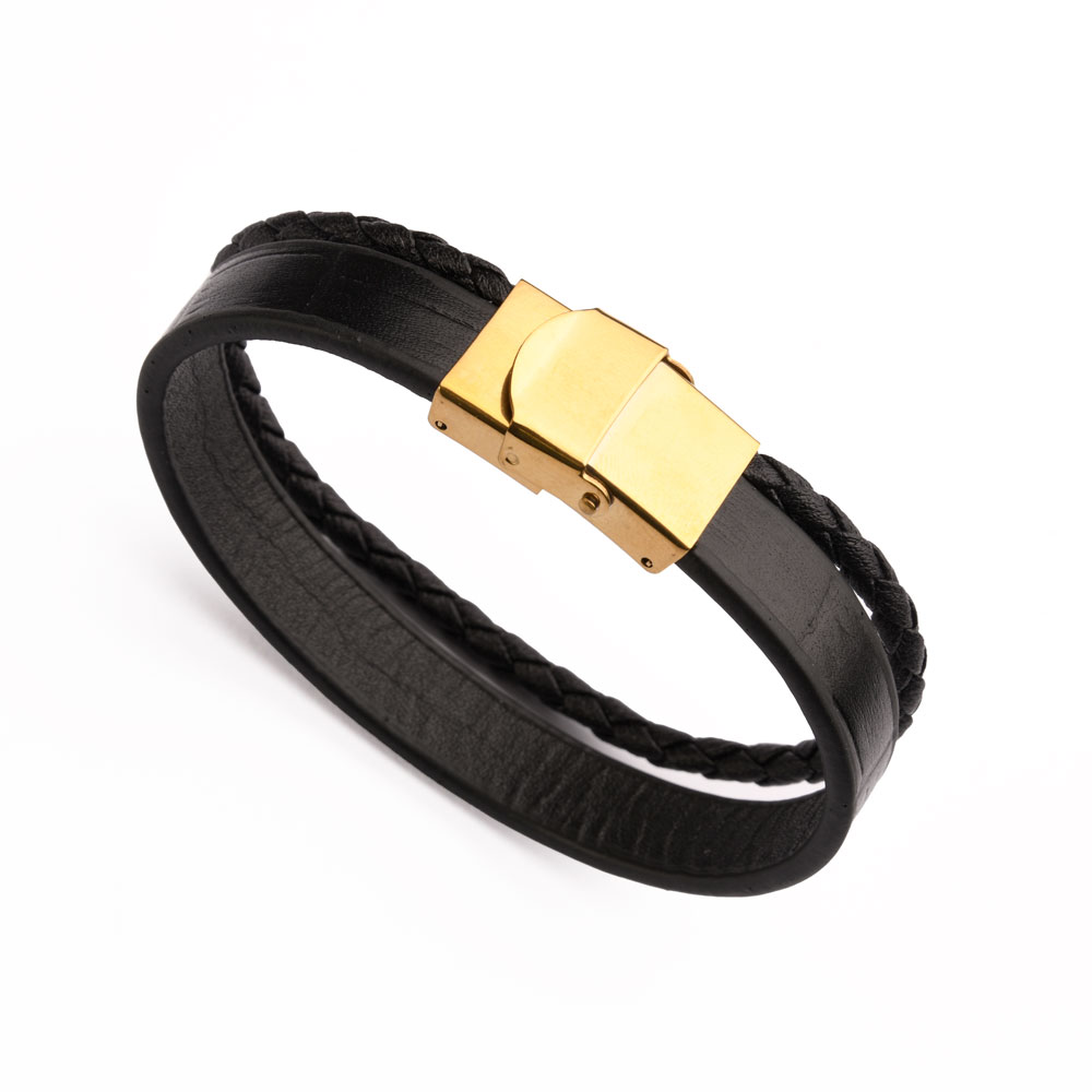 دستبند چرم 67 مشکی کروکودیلی