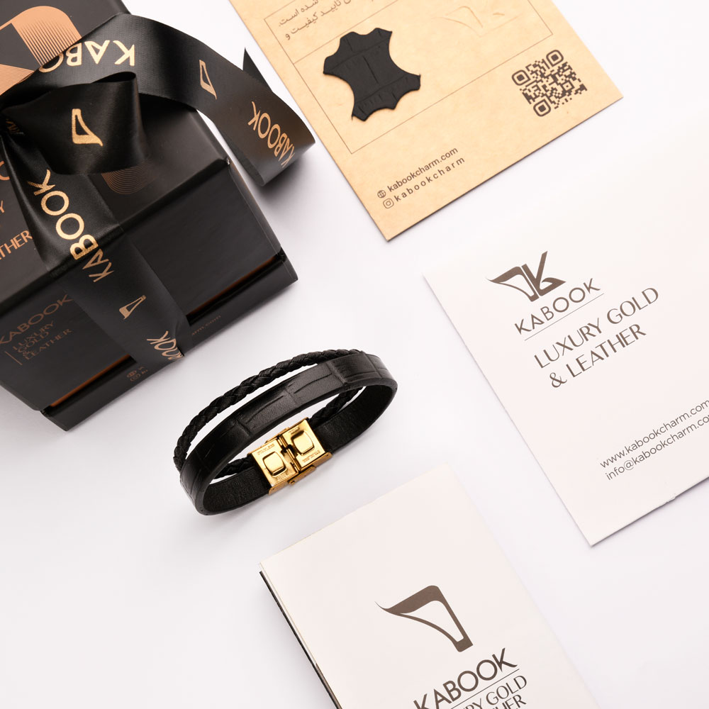 دستبند چرم 67 مشکی کروکودیلی