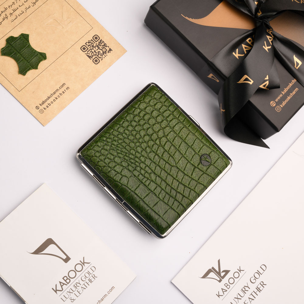 جعبه سیگار چرم کروکودیل سبز