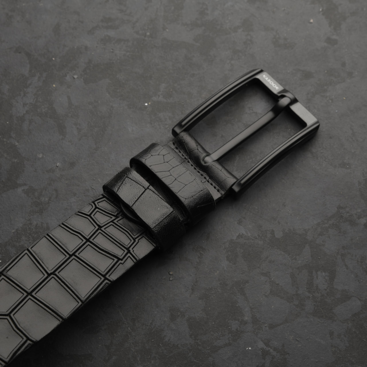 کمربند چرم مردانه کروکودیلی مشکی