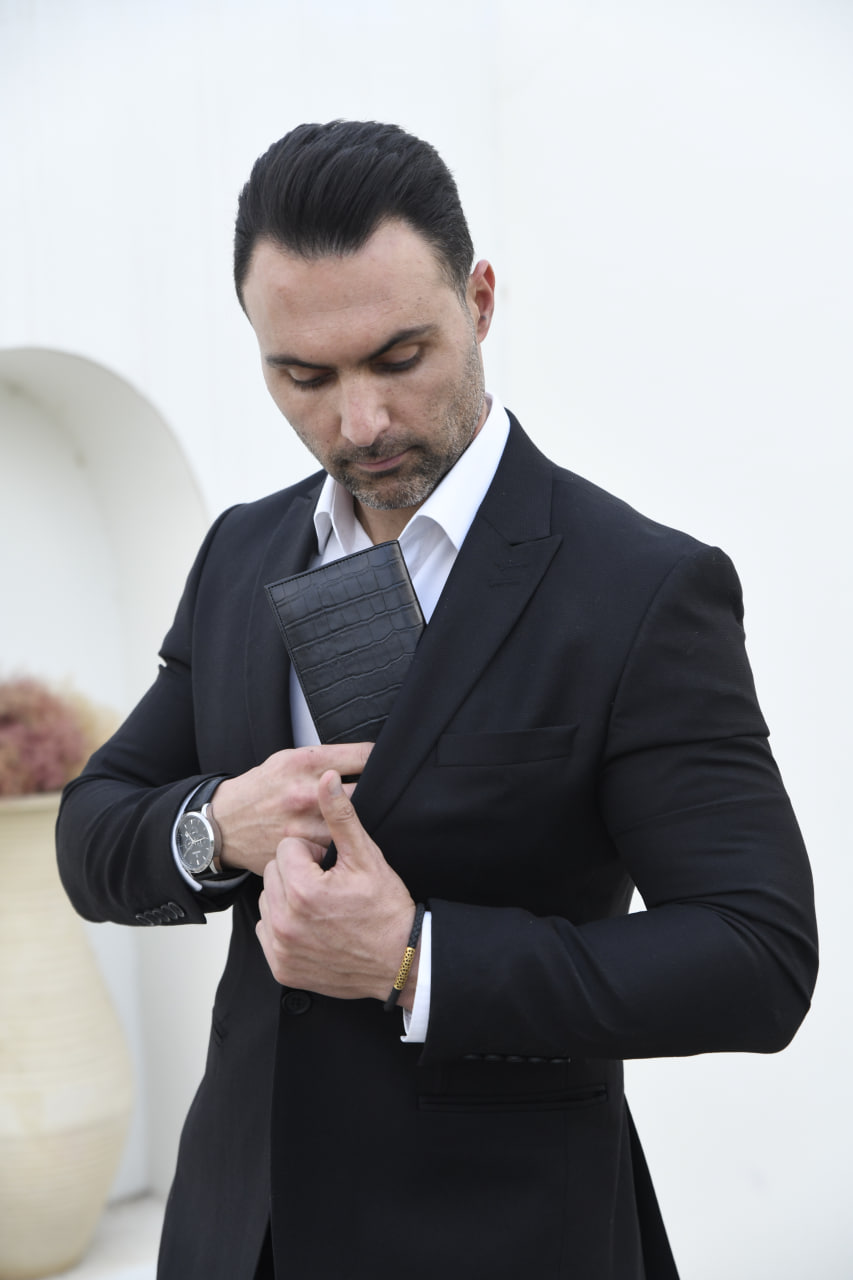 کیف پول کتی چرم کروکودیل مشکی