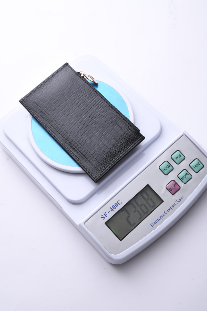 کیف پول زنانه کوچک زیپدار چرم مشکی لیزارد