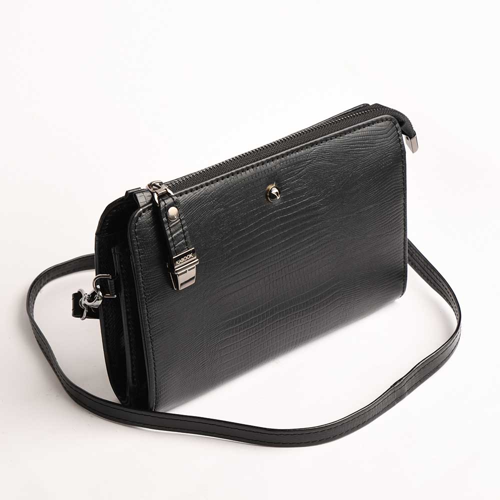 کیف دوشی زنانه طرح دیوا چرم لیزارد مشکی