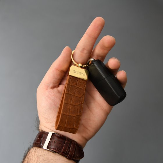 ست هدیه چرم کیف پول جیبی و جاکلیدی و کمربند عسلی