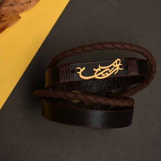 دستبند طلا چرم با پلاک اسم آزیتا