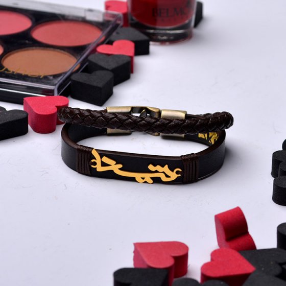 دستبند طلا چرم با پلاک اسم تینا