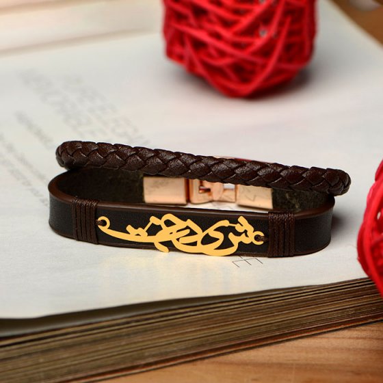 دستبند طلا چرم با پلاک اسم شیدخت