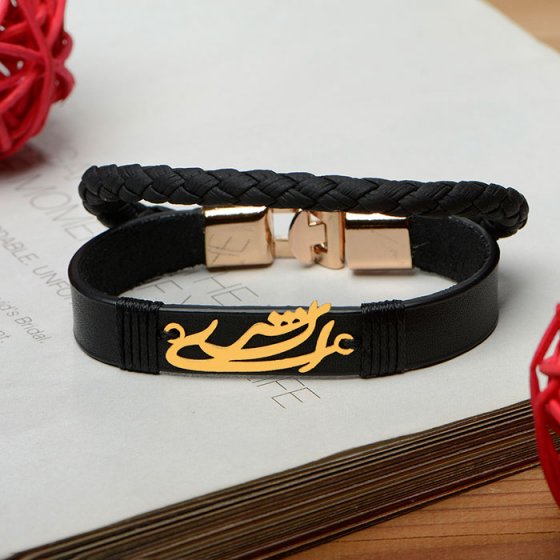 دستبند طلا چرم با پلاک اسم شیلا