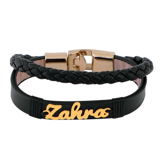 دستبند چرم طلا اسم زهرا