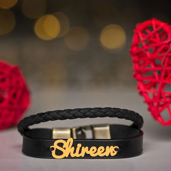 دستبند طلا چرم اسم شیرین