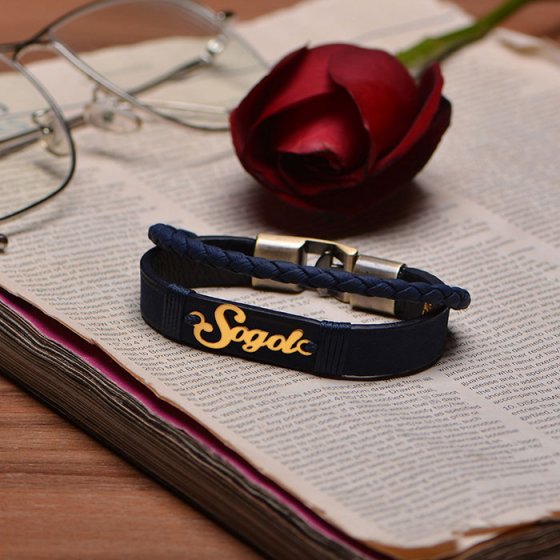 دستبند طلا چرم با پلاک سوگل