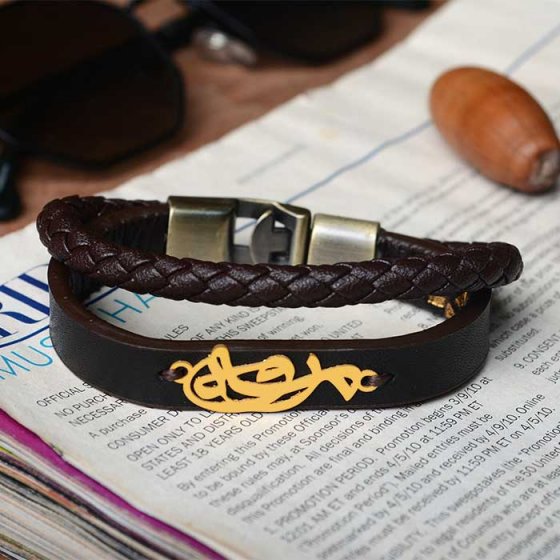 دستبند طلا چرم با پلاک مروه