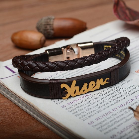 دستبند طلا چرم اسم یاسر