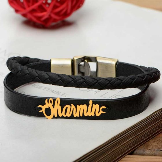 دستبند طلا چرم اسم شارمین
