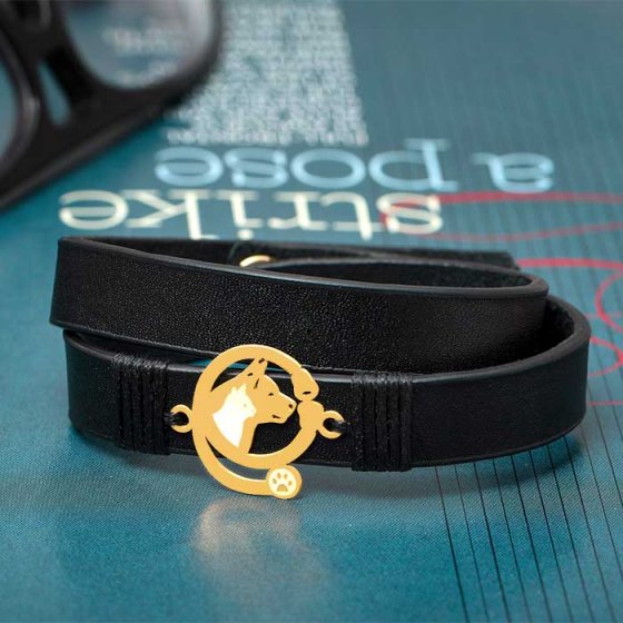 دستبند طلا چرم با پلاک طرح دامپزشک