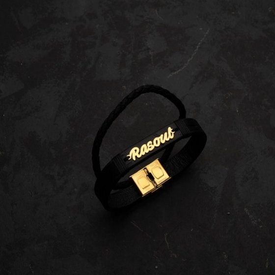 دستبند طلا چرم اسم رسول