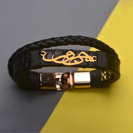 دستبند طلا چرم با پلاک چنور