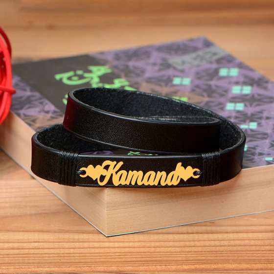 دستبند طلا چرم با اسم کمند