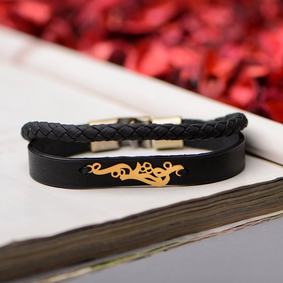 دستبند طلا چرم با اسم نوشین