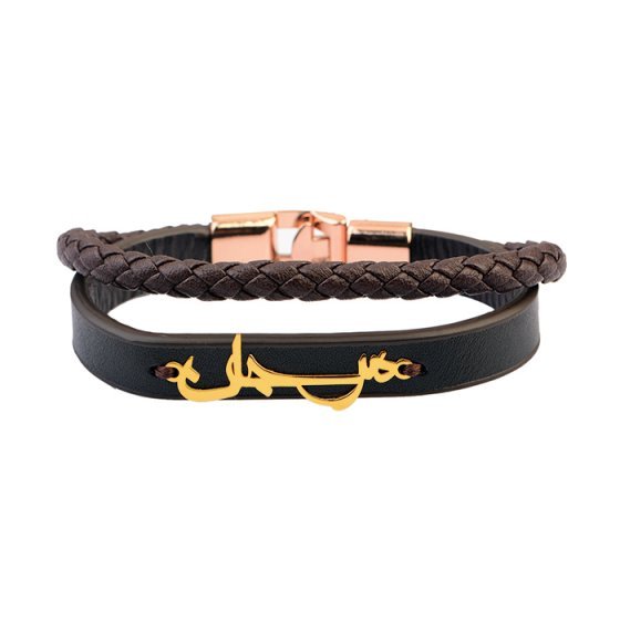 دستبند طلا چرم اسم مرجان