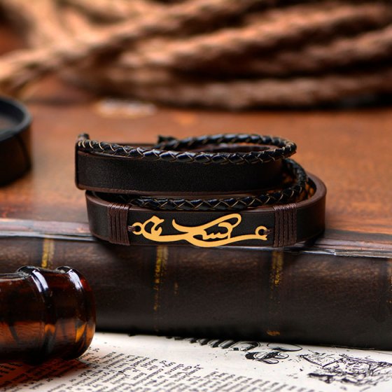 دستبند طلا چرم با اسم رکسانا