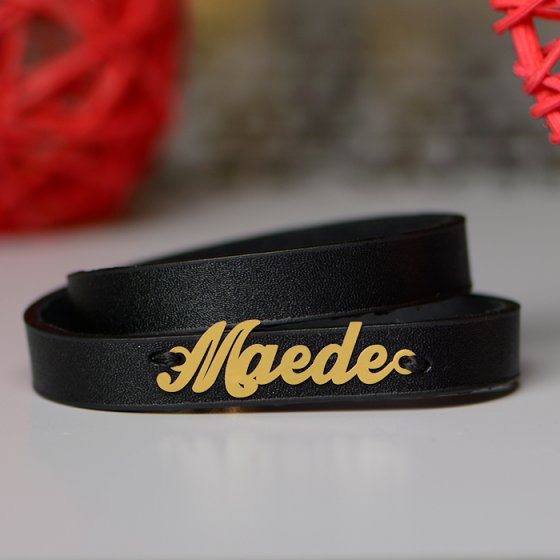 دستبند طلا چرم با اسم مائده