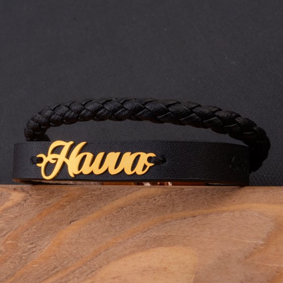 دستبند طلا چرم با پلاک حوا