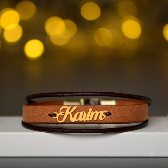 دستبند طلا چرم با اسم کریم