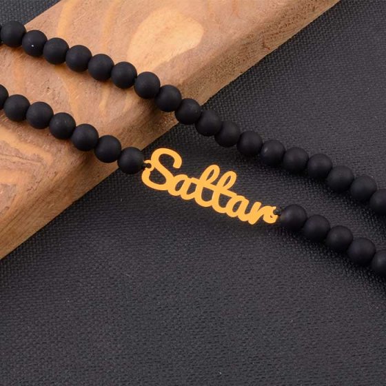 گردنبند اونیکس با پلاک طلا ستار