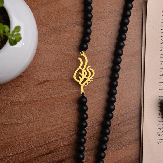 گردنبند اونیکس مشکی با پلاک پارسا