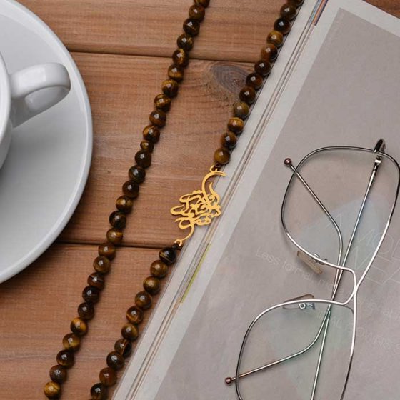 گردنبند با پلاک طلا شعر اوست گرفته شهر دل