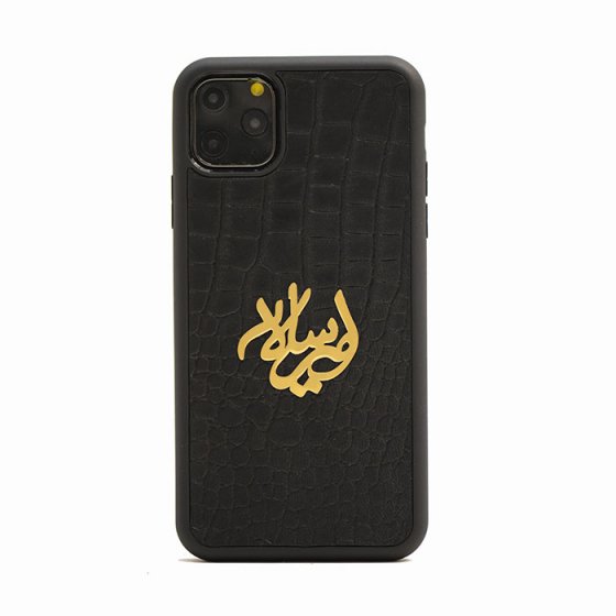 قاب موبایل چرم با پلاک اسم امیرسالار