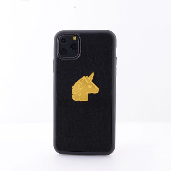 قاب موبایل چرم با پلاک طرح اسب یونیکورن
