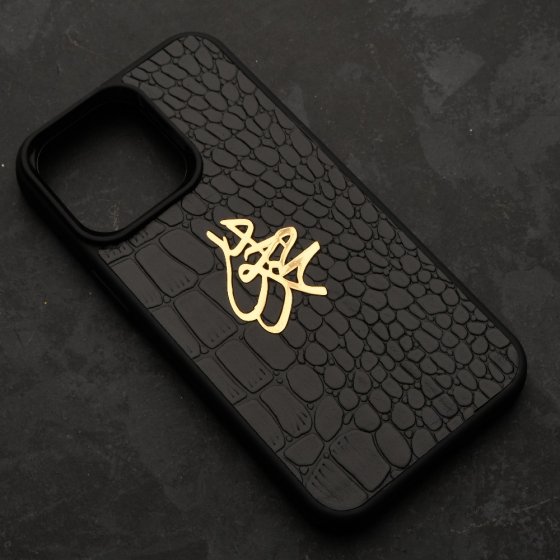 قاب موبایل چرم با پلاک اسم محمدجواد