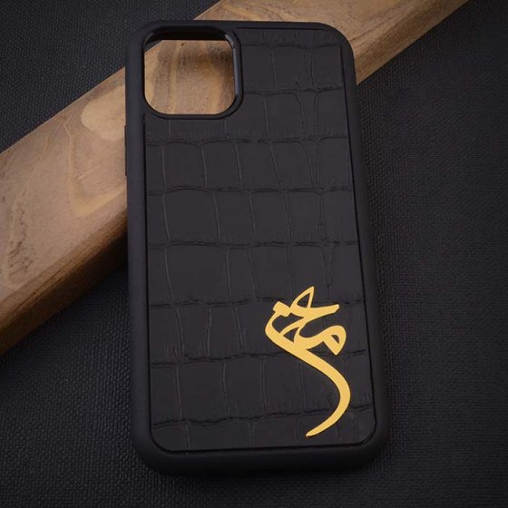 قاب موبایل چرم طبیعی با پلاک معز