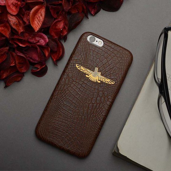 قاب موبایل چرم با پلاک فروهر