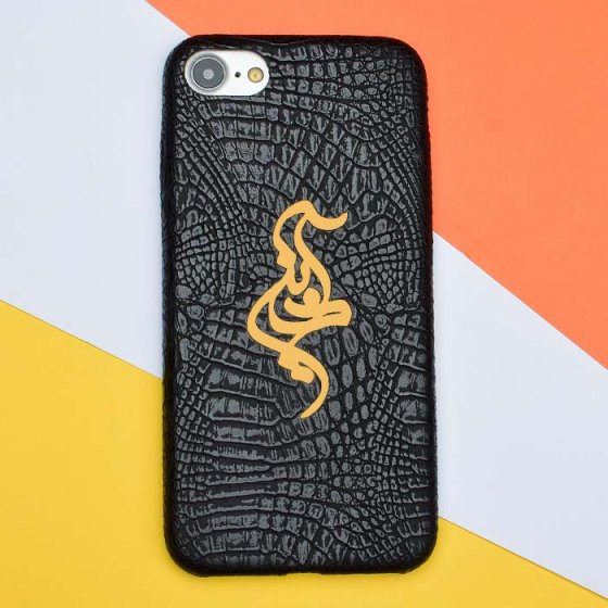 قاب موبایل چرم با پلاک اسم آذین