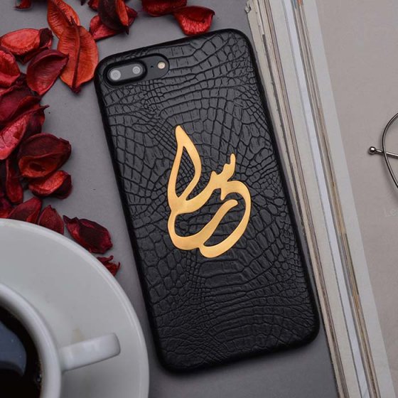 قاب موبایل چرم طلا با پلاک درسا