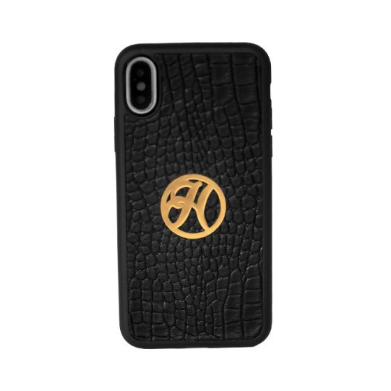 قاب موبایل چرم با پلاک حرف H