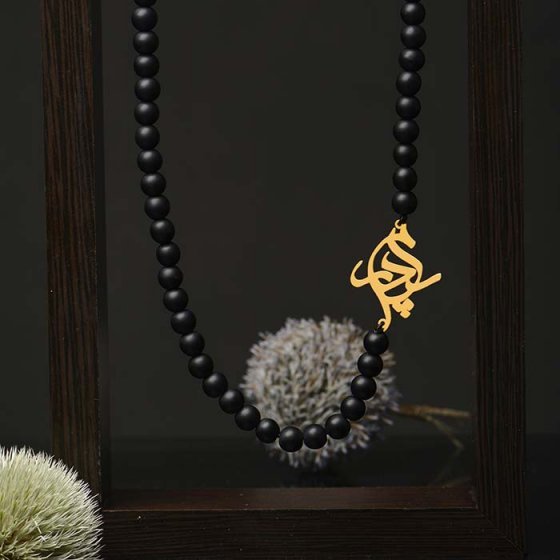 گردنبند اونیکس پلاک طلا اسم پدرام