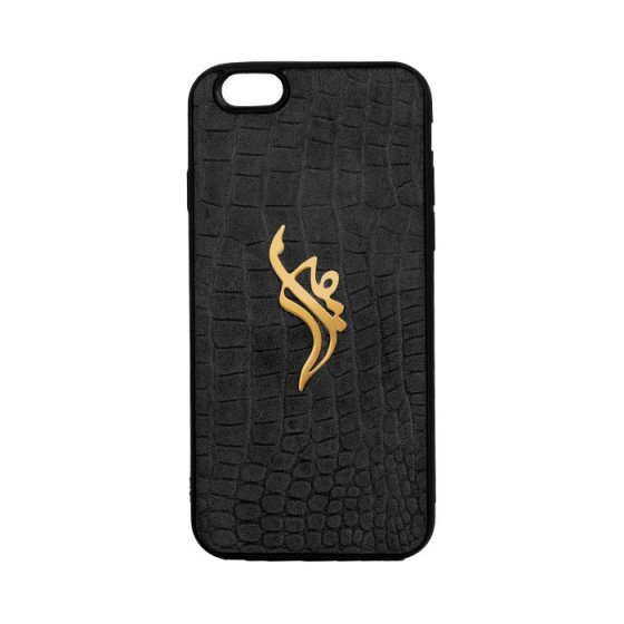 قاب موبایل چرم با پلاک طلا اسم امیر