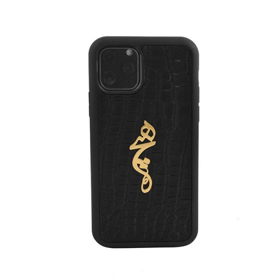 قاب موبایل چرم با پلاک طلا طرح هیچ