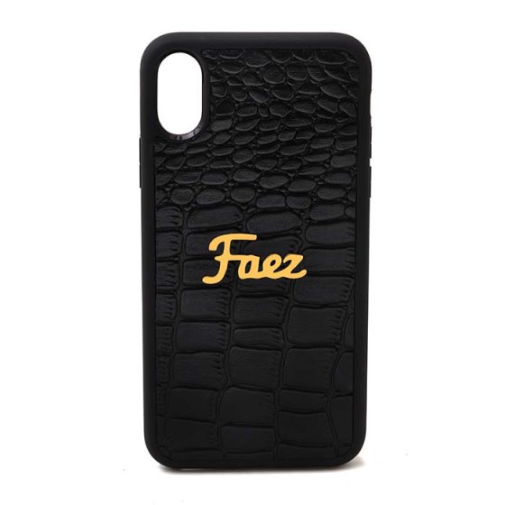 قاب موبایل چرم طبیعی با پلاک فائز